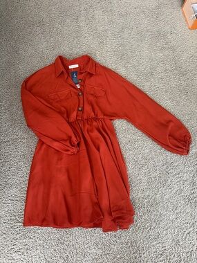 Women's Long Sleeve Collared Shirt Dress - Rust